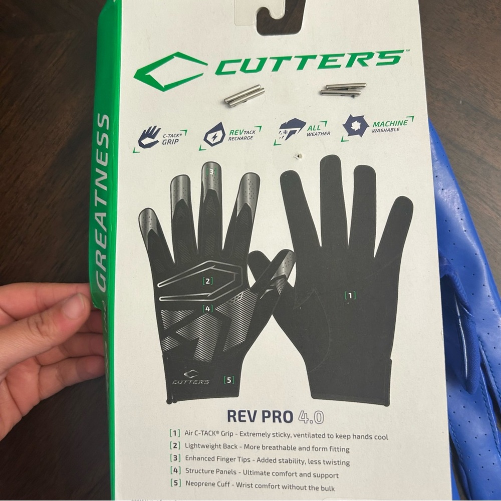 Cutters Rev Pro 4.0 Receiver Glvs Solid Royal A/XL, Royal Blue (S500-S-10-35) - Picture 3 of 4